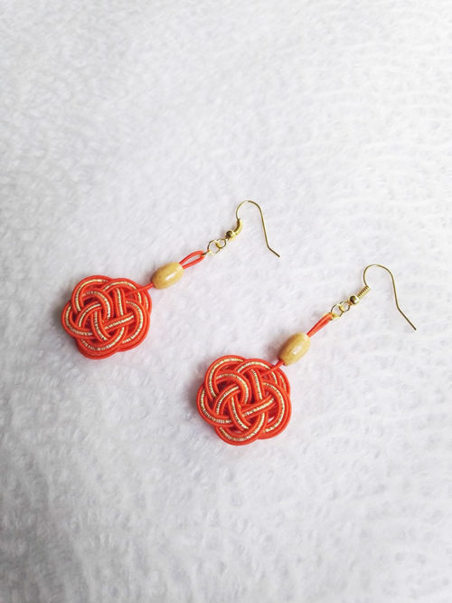 Mizuhiki-orange-earrings-gold-hooks