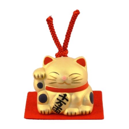 Maneki-neko unglazed ceremics bell gold 2