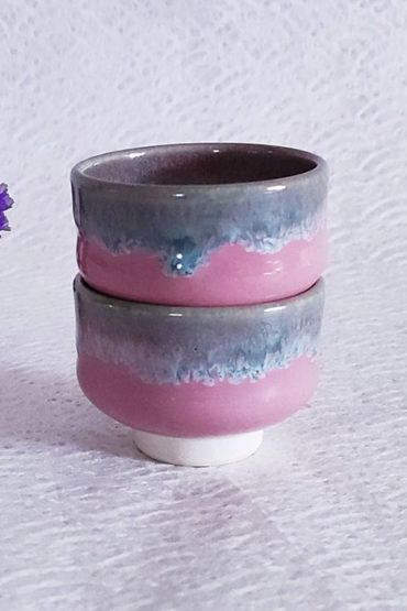 Kiyomizu ware handmade Sake pair cups pink