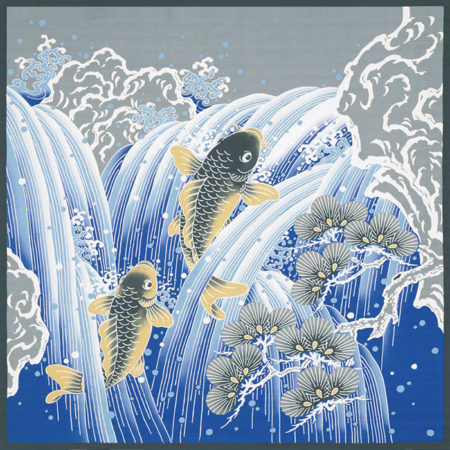 Koi Climbing Waterfall Large Furoshiki (118cm x 118cm)