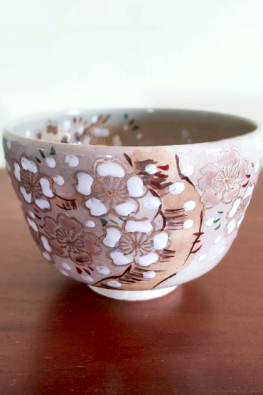 Kiyomizu-ware Handmade Matcha bowl Sakura Fubuki