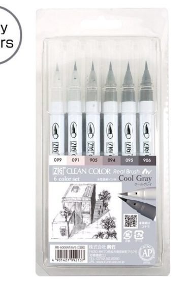 Kuretake ZIG Clean Color Real Brush Cool Gray 6-color set