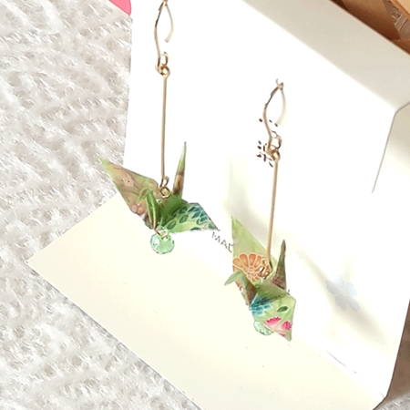 Premium Handmade Origami Earrings | Crane Green