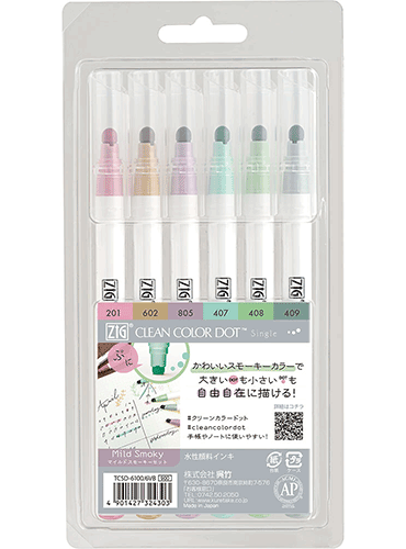 Kuretake ZIG Clean Color Dot 6 Color Set | Mild Smoky