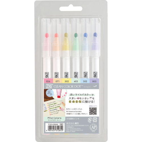 The Kuretake ZIG Clean Color Dot 6 Color Set | Mild is a delightful collection of markers designed to bring a touch of creativity and fun to your artwork, journaling, and note-taking. Each marker in this set features a unique dot core that is both elastic and versatile, allowing you to create a variety of dot sizes and shapes with ease. Create with Precision With the dot core side, you can effortlessly draw dots ranging from a maximum diameter of about 5mm to a minimum diameter of about 1mm. The elasticity of the dot core also enables you to create charming droplets, adding a playful element to your designs. Smooth and Consistent Lines These markers use water-based pigment ink, ensuring that your colors remain vibrant and do not bleed easily, even when layered over other colors. This makes them perfect for detailed work and layering techniques. Perfect for Journals and Notebooks The mild colors in this set are ideal for marking notebooks and journals, providing a subtle yet beautiful touch to your notes and entries. The gentle hues are easy on the eyes and add a sophisticated flair to your writing. Set Includes: Baby Pink Peach Bliss Butter Pale Mint Powder Blue English Lavender Available at j-okini.com in Malta