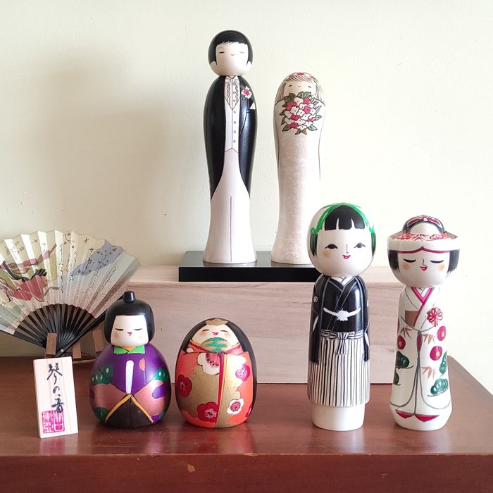 Handmade Japanese Kokeshi dolls old couples wooden dolls available at j-okini.com in Malta