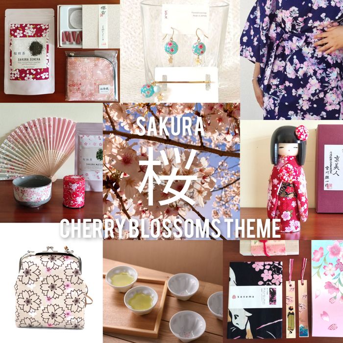 Image showcasing a collection of Japanese Sakura themed items, including delicate cherry blossom ceramics, soft pink Sakura-patterned Furoshiki wrapping cloth, and intricately designed Sakura motif stationery. The items are artfully arranged against a serene, pastel background, embodying the ephemeral beauty of cherry blossoms in spring online shop is based in Malta