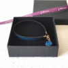 Ocean Twilight Japanese handmade leather bracelet with a textured deep blue and blue-green pattern, featuring a matching charm and magnetic clasp. Made in Japan. Gifts from Japan. j-okini.com in Malta