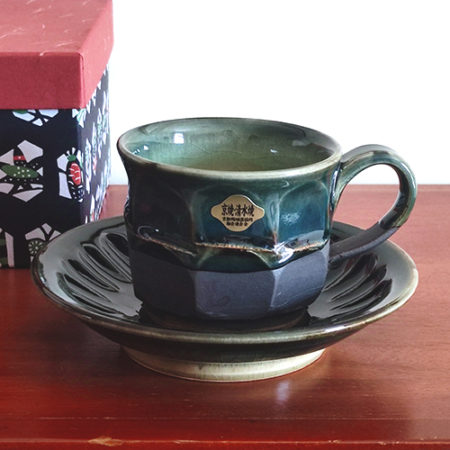 Handmade Kiyomizu Ware Coffee Cup and Saucer Set