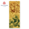 Chusen-dyed Tenugui featuring dynamic images of Fujin (Wind God) and Raijin (Thunder God) in brick red and deep green on a beige background. Versatile Japanese hand towel, approximately 30 cm x 90 cm.. Buy it at j-okini.com in Malta