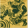 Chusen-dyed Tenugui featuring dynamic images of Fujin (Wind God) and Raijin (Thunder God) in brick red and deep green on a beige background. Versatile Japanese hand towel, approximately 30 cm x 90 cm.. Buy it at j-okini.com in Malta