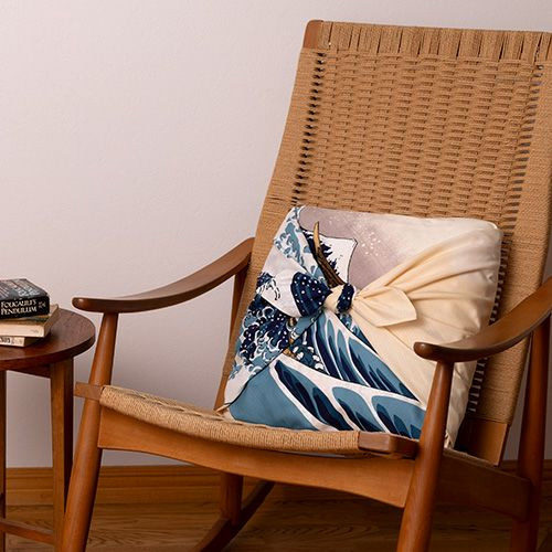 104cm x 104cm furoshiki with The Great Wave off Kanagawa design, ideal for wrapping, bags, or display, in 100% cotton. j-okini.com in Malta