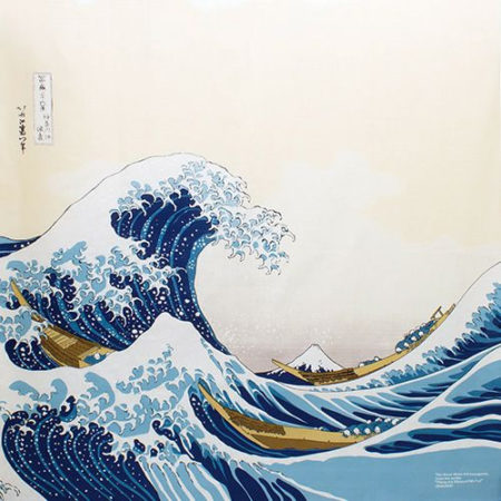 104cm x 104cm furoshiki with The Great Wave off Kanagawa design, ideal for wrapping, bags, or display, in 100% cotton. j-okini.com in Malta