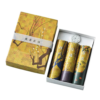 Three kinds of Japanese incense gift set, titled Fuushi Kaden (The Flowering Spirit), includes three distinctive Japanese fragrances - Katsuragawa, White Plum, and Moss - each with 15 sticks, along with an aluminum incense holder. Gift idea from j-okini.com in Malta