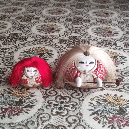 Vintage Kimekomi Dolls (連獅子 Renshishi Kabuki Pair)