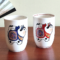 Vintage teacups, made from white porcelain, featuring Komainu in red and blue. Made in Japan. Available at j-okini.com in Malta