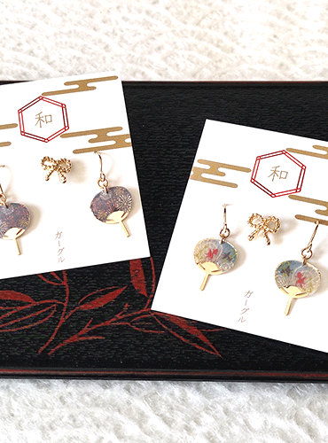 Mini Uchiwa Fan & Ribbon Earrings Set