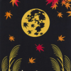 Chusen-dyed Tenugui featuring a serene autumn scene with red and orange maple leaves falling against a black background, a golden full moon, and two white rabbits sitting among tall grasses. Versatile Japanese hand towel, approximately 30 cm x 90 cm.. available at j-okini.com in Malta