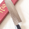 Handcrafted Japanese Nakiri kitchen knife with a hammered and wave-patterned AUS10 stainless steel blade, octagonal rosewood handle, and traditional craftsmanship. Available at j-okini in Malta