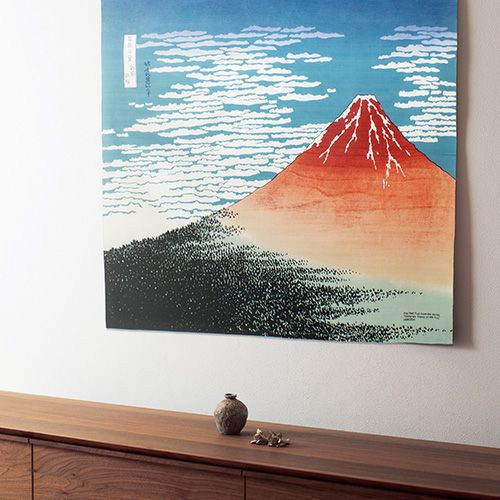 Large 104cm x 104cm furoshiki featuring Hokusai's Red Fuji, with a striking red Mt. Fuji design, ideal for wrapping, bags, or display.. Available at j-okini.com in Malta