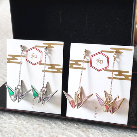 Stained Glass Origami Crane Earrings