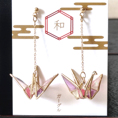 Buy Handmade Stained Glass Origami Crane Earrings, a symbol of peace, is beautifully captured in these earrings with a delicate, three-dimensional motif. Available at j-okini.com in Malta