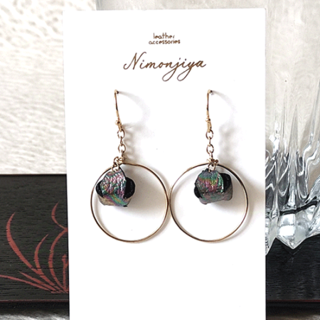 Handmade Leather Earrings with Kyo-Yuzen Design | Tamamushiiro