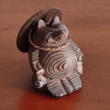 Vintage wooden tanuki (raccoon dog) figurine carved using the Ichii Itto Bori technique with removable hat, showcasing traditional Japanese craftsmanship and natural wood grain.