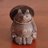 Vintage wooden tanuki (raccoon dog) figurine carved using the Ichii Itto Bori technique with removable hat, showcasing traditional Japanese craftsmanship and natural wood grain.