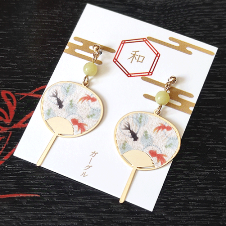 Japanese Goldfish Uchiwa Fan Earrings