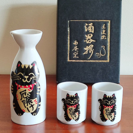 Maneki-Neko Sake Set Black 160ml