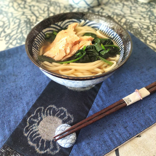 Udon noodle served in a Japanese bowl featuring Seigaiha Wave pattern. Available at j-okini.com in Malta