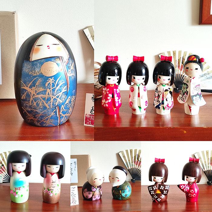 many kind of kokeshi dolls made in Japan. Available at j-okini.com in Malta