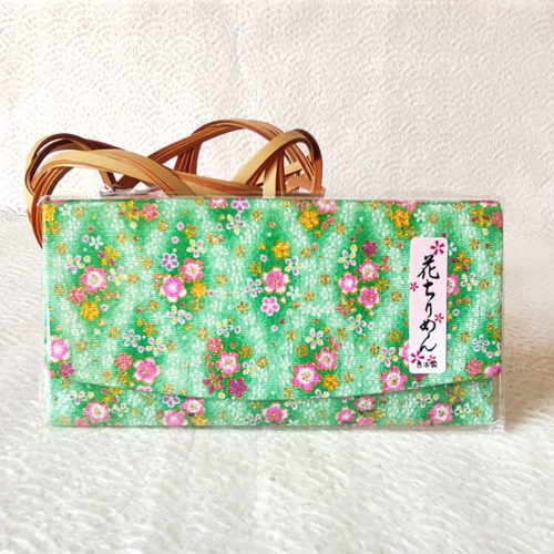 Hana Chirimen Kimono Wallet in black, crafted from traditional Kyoto Chirimen fabric with delicate floral patterns. Made in Japan.. Available at j-okini.com in Malta