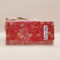 Red Chirimen wallet with sakura floral pattern, folded design. Made in Japan. Available at j-okini.com in Malta