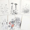 Vintage Showa-era Sumi-e postcard with traditional Japanese ink painting, aged paper, and natural yellowing, available as a free collectible item.